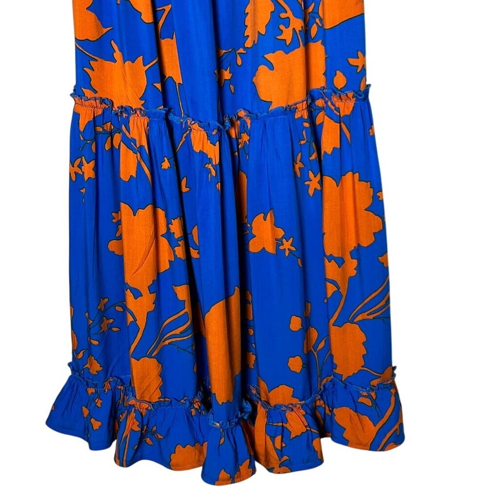 Abel the Label  Floral Smocked Tiered Midi Dress Women's Size XS Blue / Orange - Picture 4 of 5